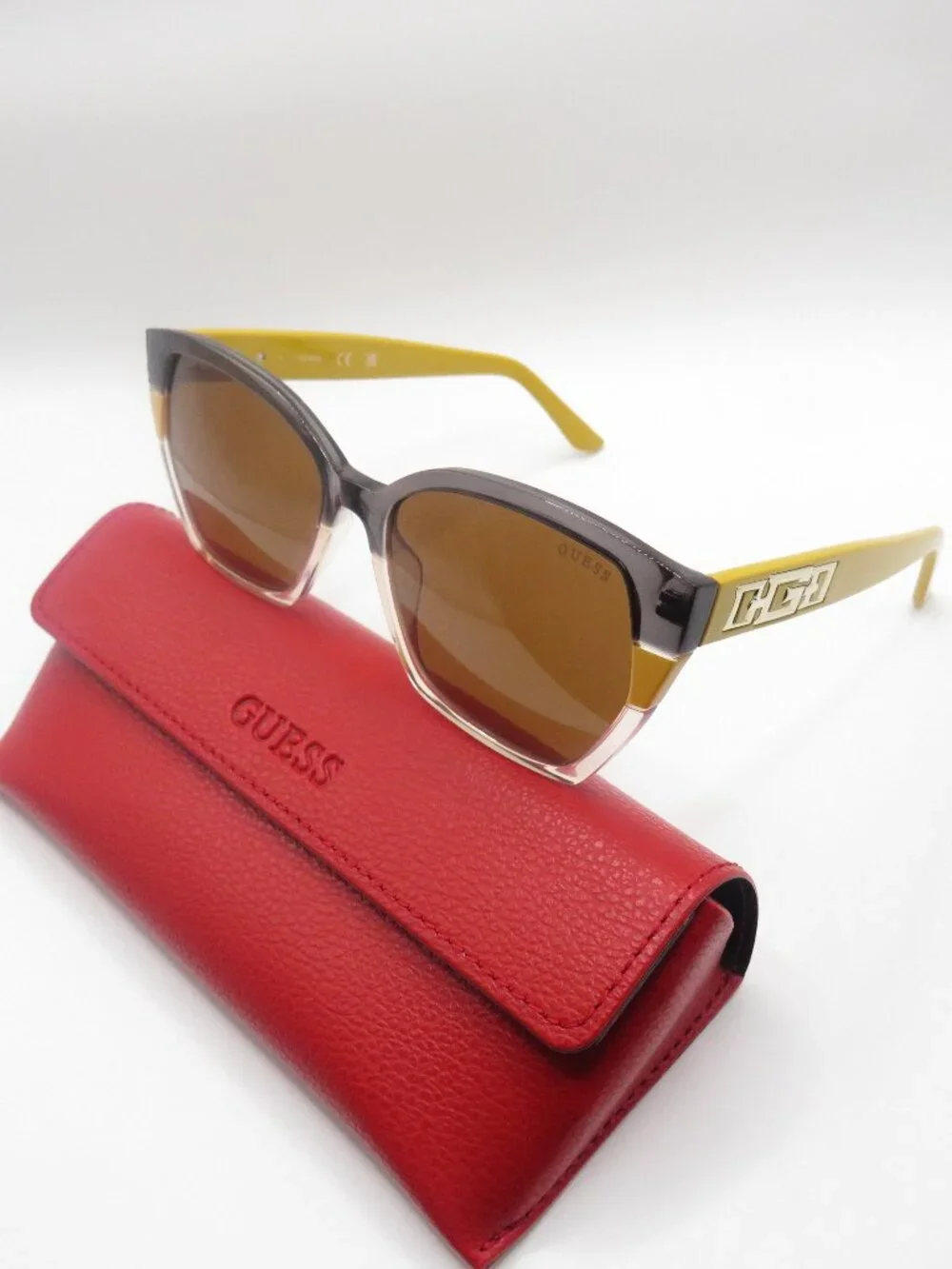 Guess New GU7912/S 41E Gray-Yellow-Clear/Brown Sunglasses.